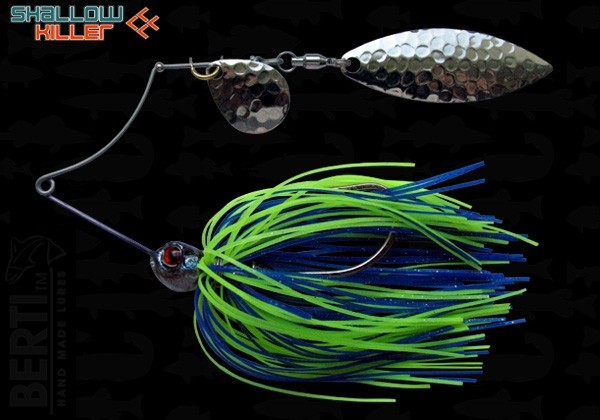Spinnerbait Berti Shallow Killer Colorado Salcie, Albastru/Chartreuse, 11g