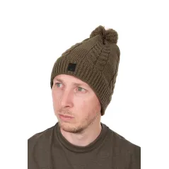 Caciula Fox Khaki Knitted Bobble Hat – Captuseala Fleece, Marime Universala