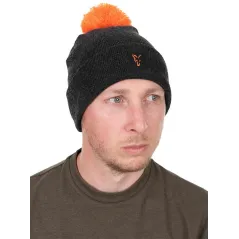 Fes Fox Collection Bobble Hat, Black/Orange