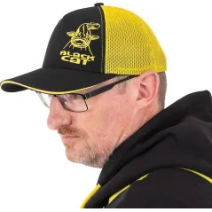 Sapca Black Cat Black And Yellow Trucker Cap