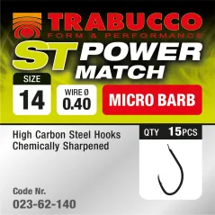 Carlige Trabucco ST Power Match, Matt Black, 15buc/plic