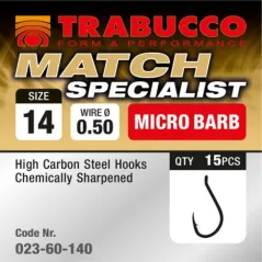 Carlige Trabucco Match Specialist Micro Barb, Matt Black, 15buc/plic