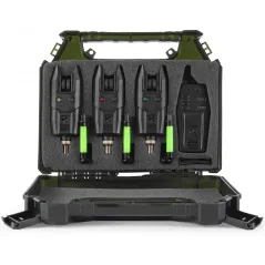 Set Avertizori_Senzori Pescuit  Korum KBI-R 3-Rod Alarm Presentation+ Statie, 3+1