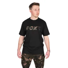 Tricou Pescuit Fox Black/Camo Logo T-Shirt