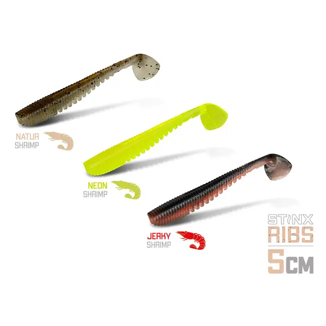 Shad Delphin B! StinxRIBS Shrimp, 5cm, 20buc/plic, Culoare Natur