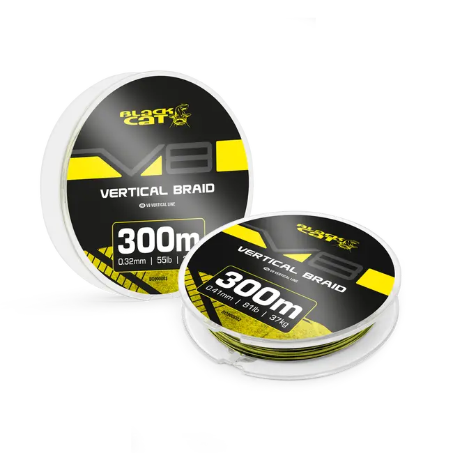 Fir Textil Somn Black Cat V8-Line – 300m, 0,32mm si 0,41mm, Pescuit Vertical
