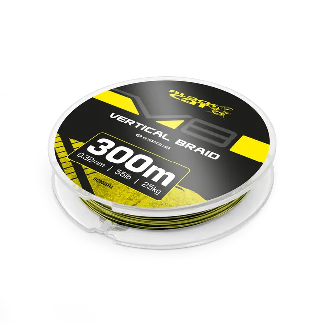 Fir Textil Somn Black Cat V8-Line – 300m, 0,32mm si 0,41mm, Pescuit Vertical