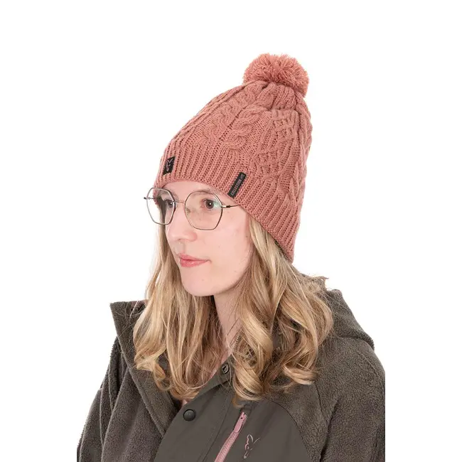 Caciula Dama Fox Knitted Bobble Hat – Dusty Pink, Captuseala Fleece