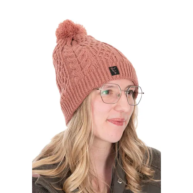 Caciula Dama Fox Knitted Bobble Hat – Dusty Pink, Captuseala Fleece
