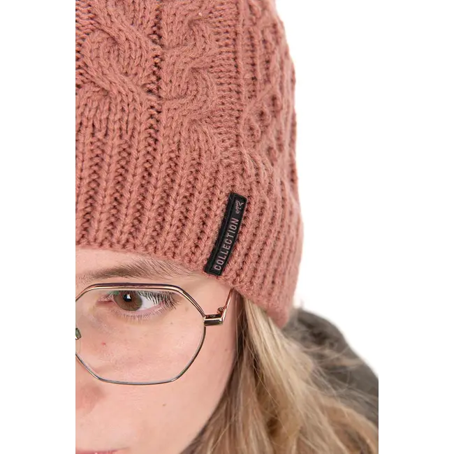 Caciula Dama Fox Knitted Bobble Hat – Dusty Pink, Captuseala Fleece