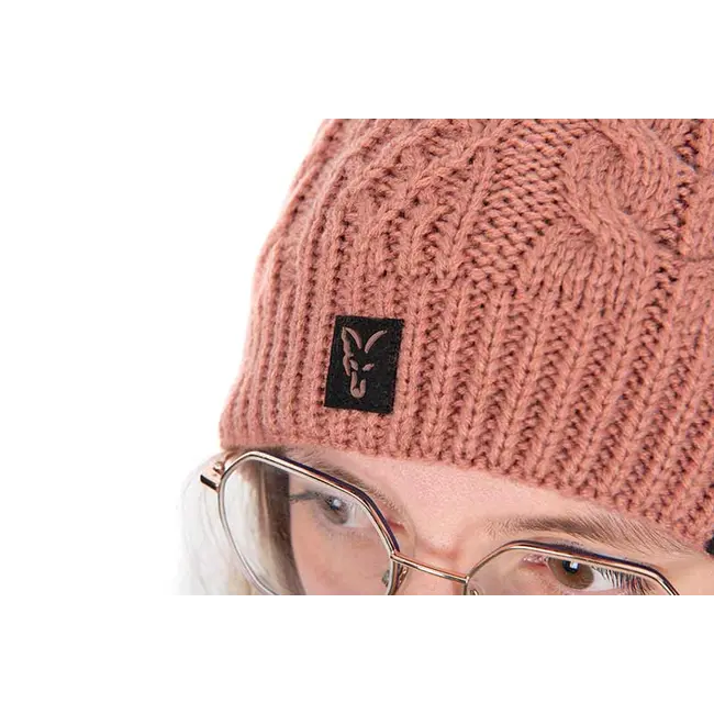 Caciula Dama Fox Knitted Bobble Hat – Dusty Pink, Captuseala Fleece