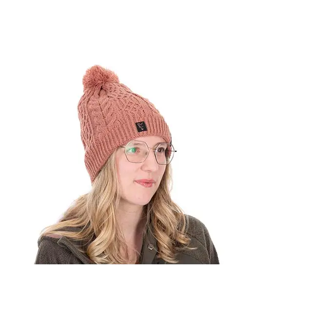 Caciula Dama Fox Knitted Bobble Hat – Dusty Pink, Captuseala Fleece