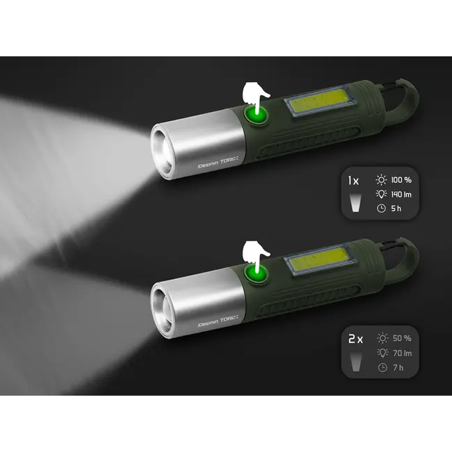 Lampa Camping Delphin TORIX – 170lm, Zoom, LED Verde