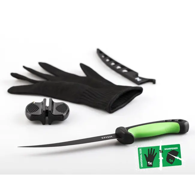 Set Cutit ZFish Fillet Combo - Cu Manusa Kevlar si Piatra Ascutit