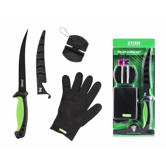 Set Cutit ZFish Fillet Combo - Cu Manusa Kevlar si Piatra Ascutit
