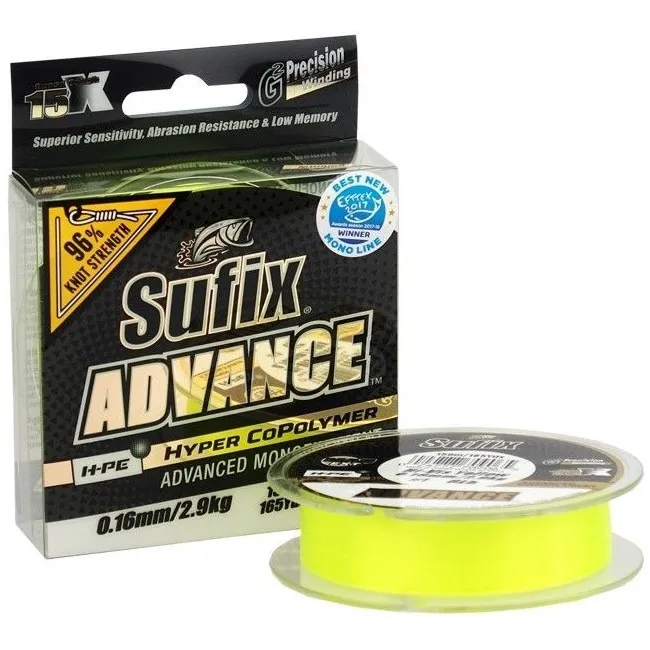 Fir Monofilament Sufix Advance HMPE Hyper CoPolymer, Hi Vis Yellow, 150m