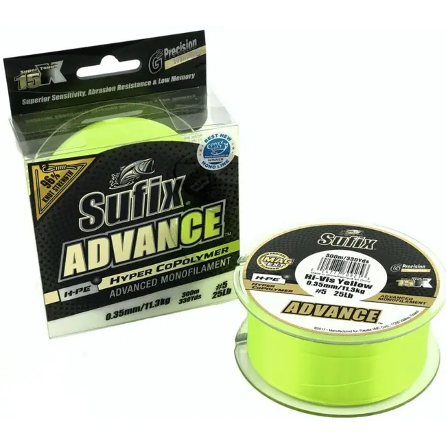 Fir Monofilament Sufix Advance HMPE Hyper CoPolymer, Hi Vis Yellow, 300m