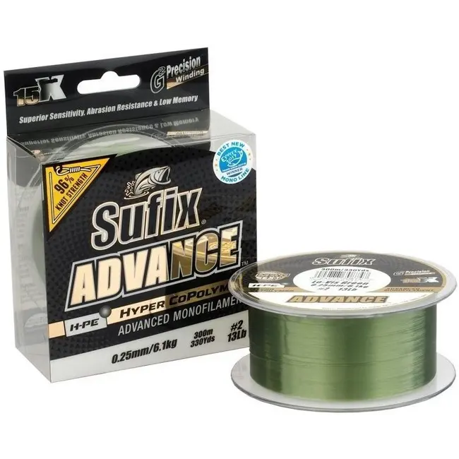 Fir Monofilament Sufix Advance HMPE Hyper CoPolymer, Lo-Vis Green, 300m