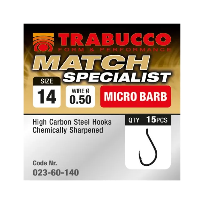 Carlige Trabucco Match Specialist Micro Barb, Matt Black, 15buc/plic