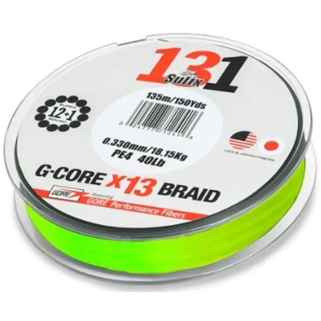 Fir Textil Sufix 131 G-CORE X13 Braid, Neon Chartreuse, 150m