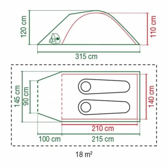 Cort Coleman Darwin 2 Plus, 2 persoane, 57x16x15cm