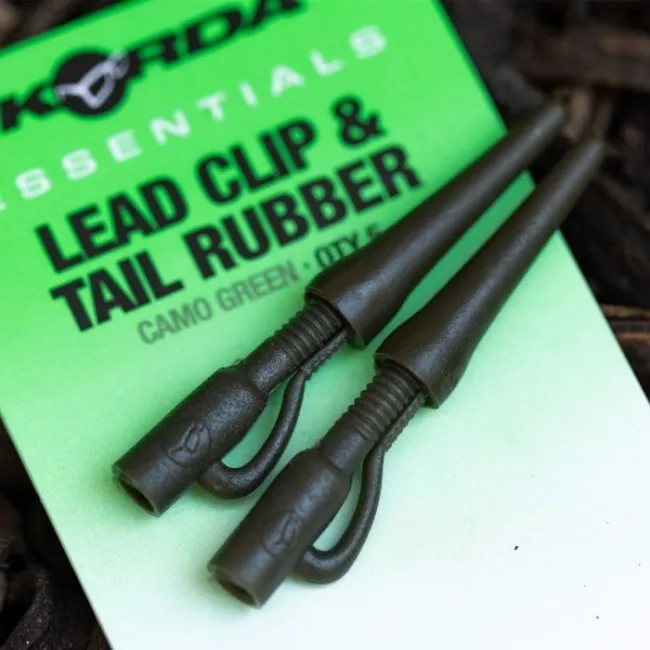 Set Clipsuri Plumb si Conuri Antitangle Korda Essentials Lead Clips & Tail Rubbers, Camo Green,5buc/plic