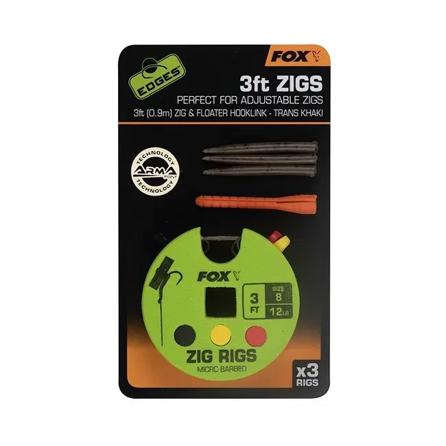 Monturi FOX Edges Zig Rigs, 3buc/disc, Nr.8 3ft - 91cm
