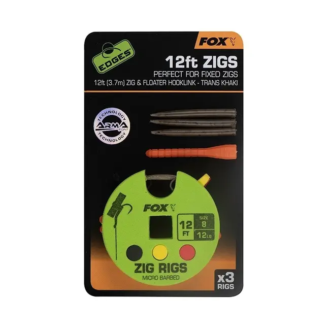 Monturi FOX Edges Zig Rigs, 3buc/disc, Nr.8 12ft - 365cm
