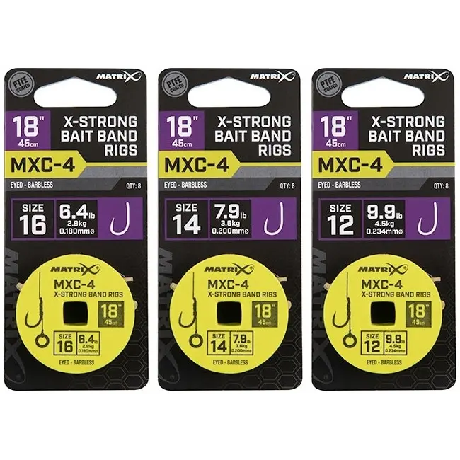 Riguri Matrix MXC-4 Barbless X-Strong Bait Band Rigs, 45cm, 8buc/rola