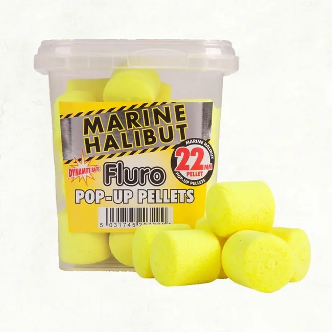 Pelete Dynamite Baits Fluro Pop-Up Pellets Yellow Marine Halibut 22mm