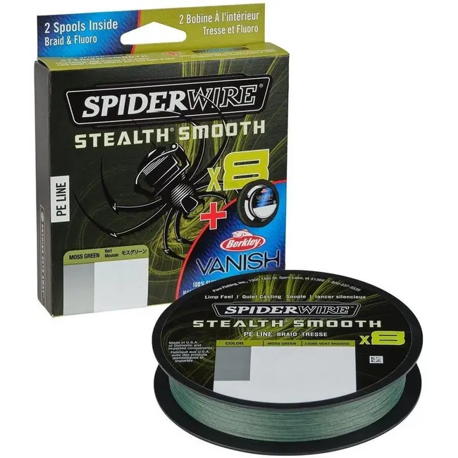 Fir Textil SpiderWire 8 Braid & Fluorocarbon Duo Spool System, Moss Green-Fluo Clear