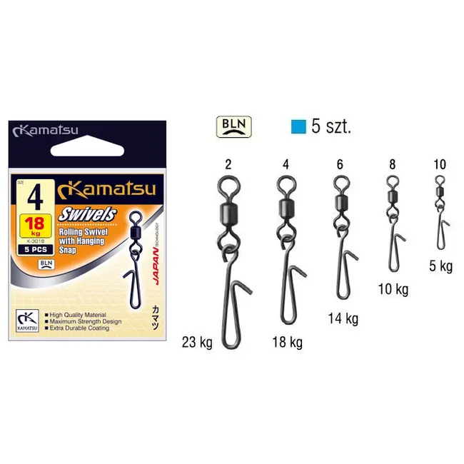 Agrafa cu Vartej Kamatsu Swivel with Hanging Snap K-3018, 5buc/pachet