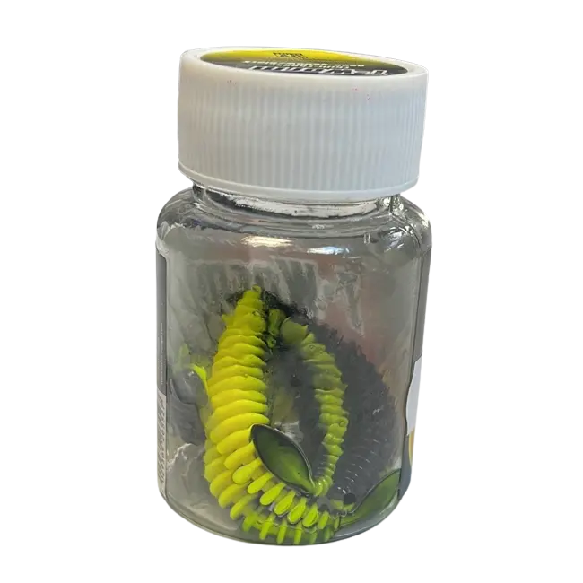 Shaduri Magic Trout T-Worm P-Tail Chilli-Cheese, Neon Yellow Black, 6.5cm, 6buc/borcan