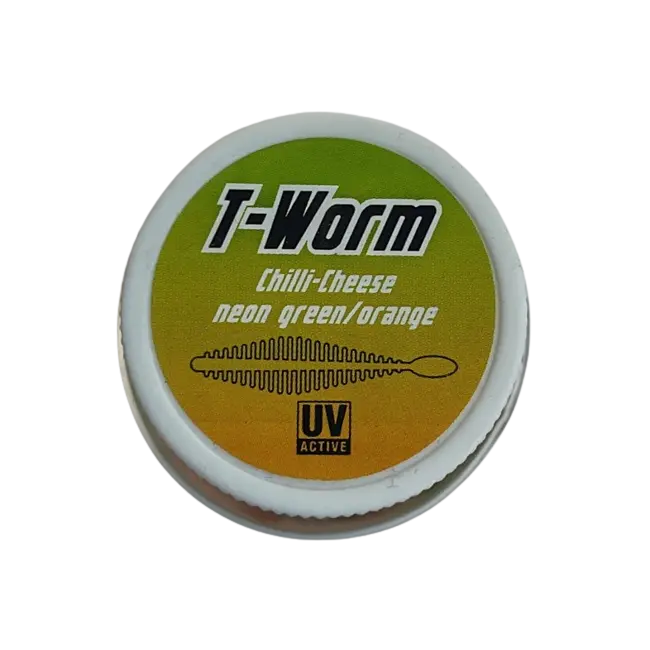 Shaduri Magic Trout T-Worm P-Tail Chilli-Cheese, Neon Green Orange, 6.5cm, 6buc/borcan