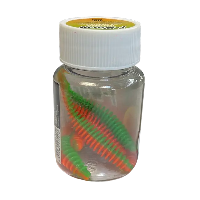 Shaduri Magic Trout T-Worm P-Tail Chilli-Cheese, Neon Green Orange, 6.5cm, 6buc/borcan