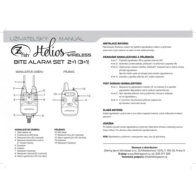 Set Avertizori-Senzori Pescuit Zfish Helios Bite Alarm + Statie Wireless , 3+1