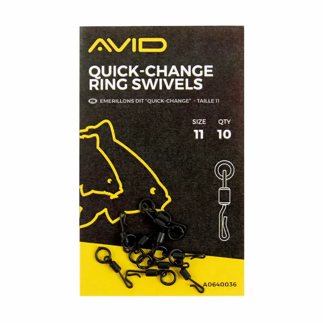 Vartej cu Anou Si Agrafa Rapida Avid Carp Quick Change Ring Swivel, 10buc/plic