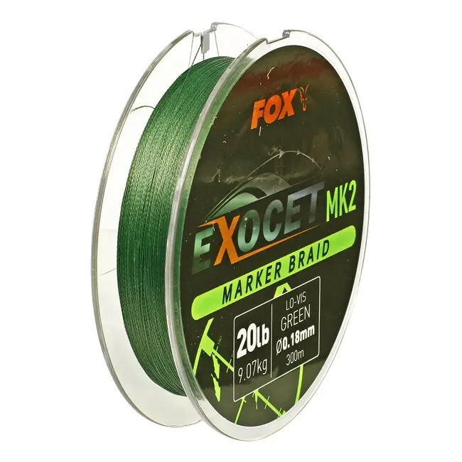 Fir Textil Fox Exocet MK2 Marker Braid Green 0.18mm, 9.07kg, 300m