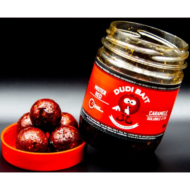 Boilies Solubil de Carlig Dudi Bait Mister Red Caramele, Squid&Cranberry, 100g