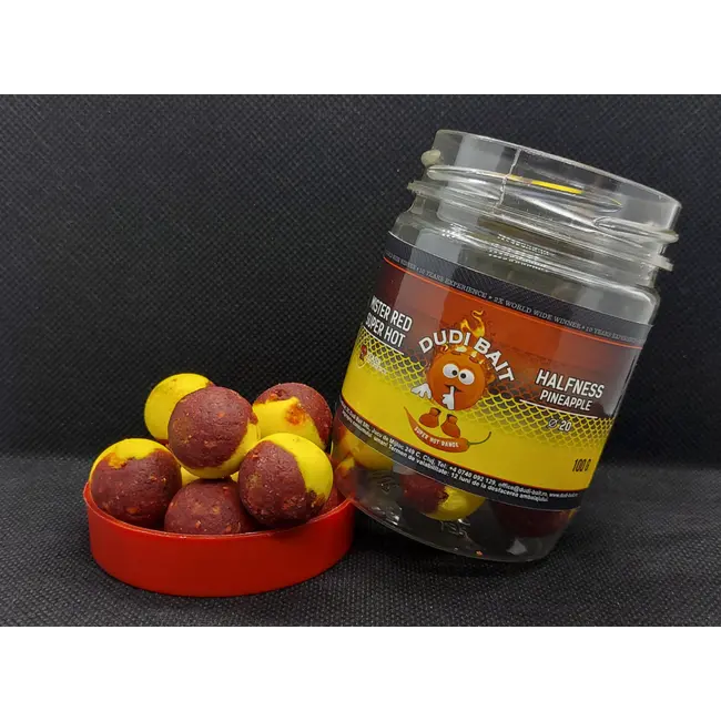 Boilies de Carlig Critic Echilibrat Mister Red Super Hot Halfness Pineapple, 100g