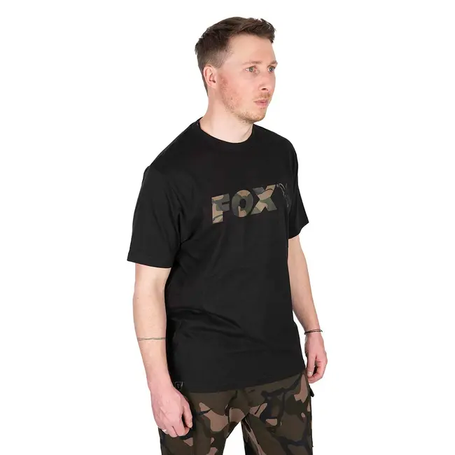 Tricou Pescuit Fox Black/Camo Logo T-Shirt