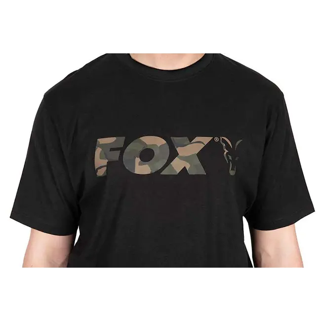 Tricou Pescuit Fox Black/Camo Logo T-Shirt