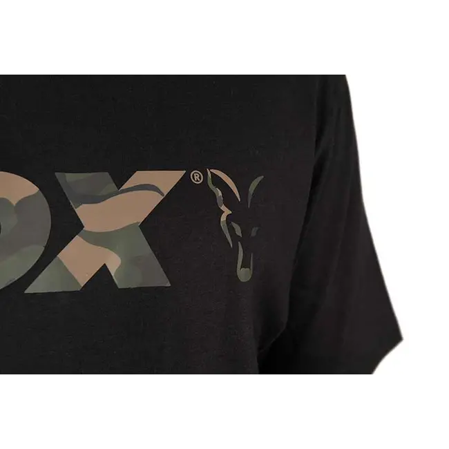 Tricou Pescuit Fox Black/Camo Logo T-Shirt