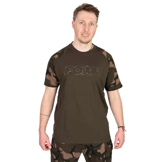 Tricou Pescuit Fox Khaki/Camo Outline T-Shirt