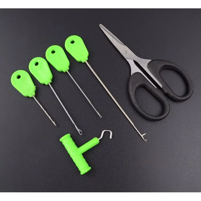 Kit Complet Pescuit NONSTOP Carp Tool Set (3 Crosete + Burghiu + Foarfeca + Knot Puller), 6 piese/blister