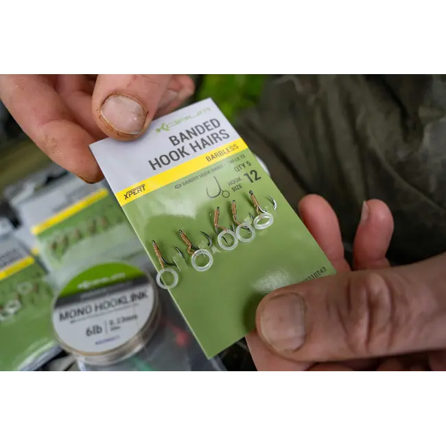 Carlige Legate Pescuit Korum Banded Hook Hairs, Barbed, 5buc/plic