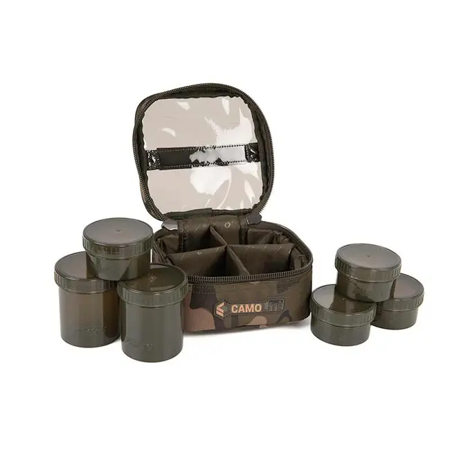 Geanta Momeala Fox Camolite 6 Pot Hookbait Case, 17x17x10cm