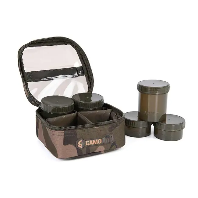 Geanta Momeala Fox Camolite 6 Pot Hookbait Case, 17x17x10cm