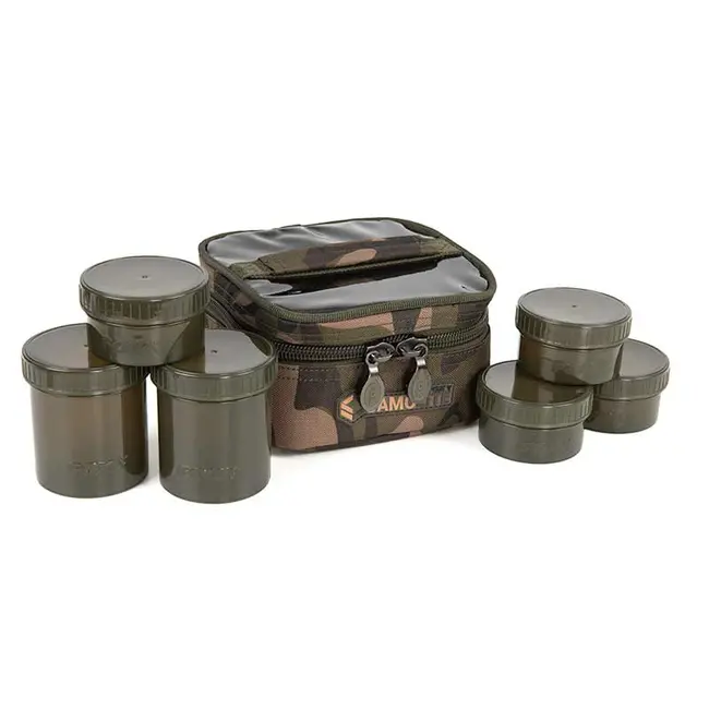 Geanta Momeala Fox Camolite 6 Pot Hookbait Case, 17x17x10cm