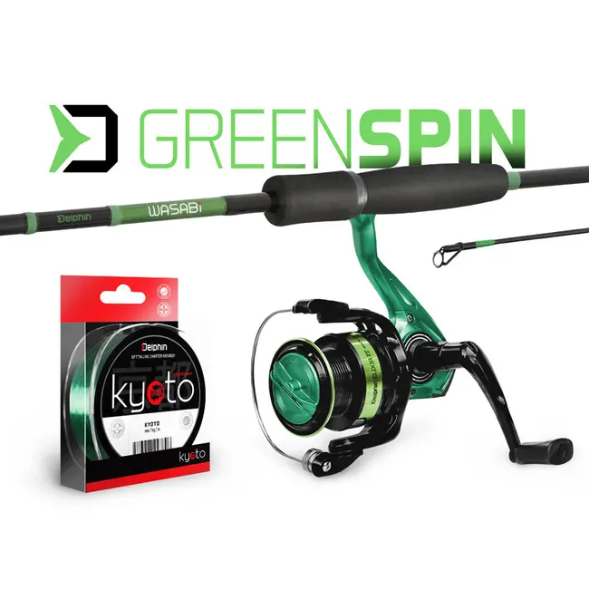 Set Spinning Delphin GreenSPIN, Lanseta Wasabi Spin NXT, 2.10m, 10-30g, 2buc + Mulineta Elixir 2000 + Fir Kyoto Verde 0.234mm-200m